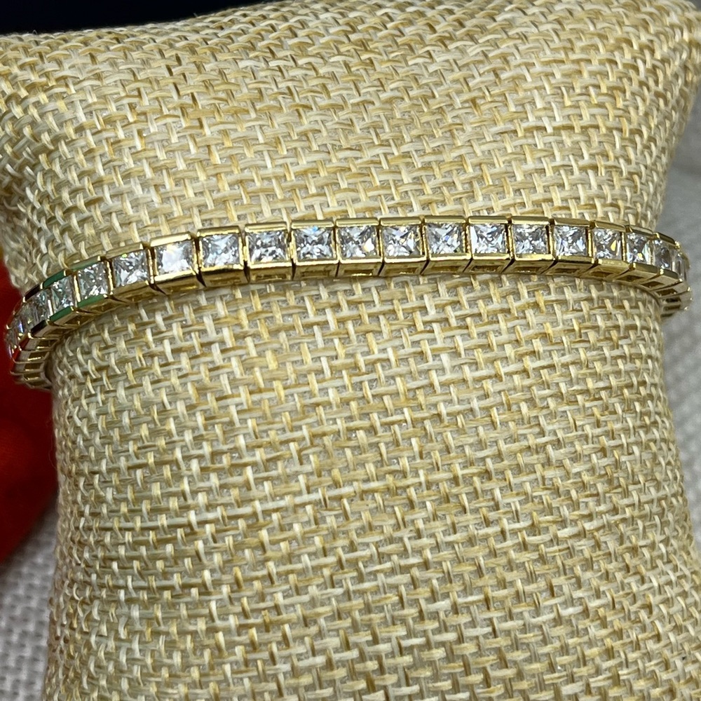 Vintage 90s Vermeil Gold Over Sterling Silver CZ Tennis Bracelet 7.25" Estate - Picture 7 of 17